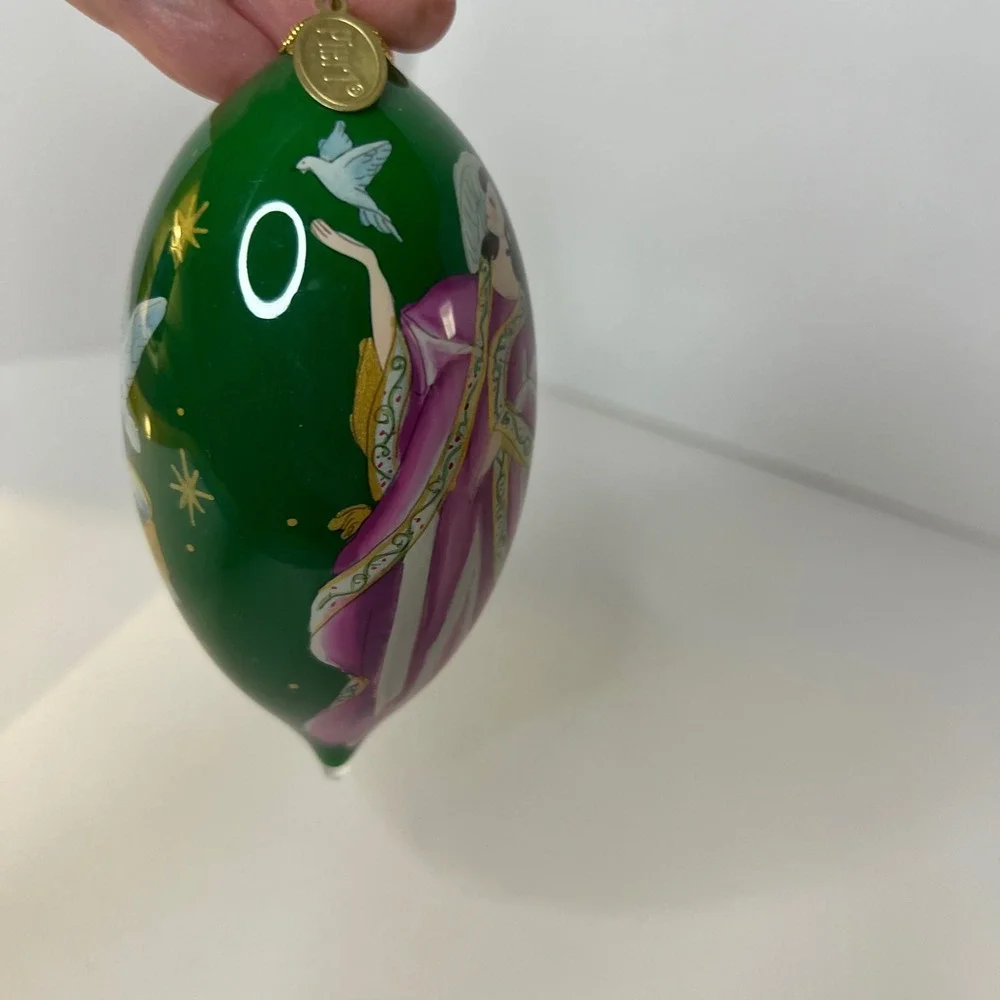 Pier 1 Li Bien Handpainted‎ Glass Teardrop Ornament Angel Dove 2014